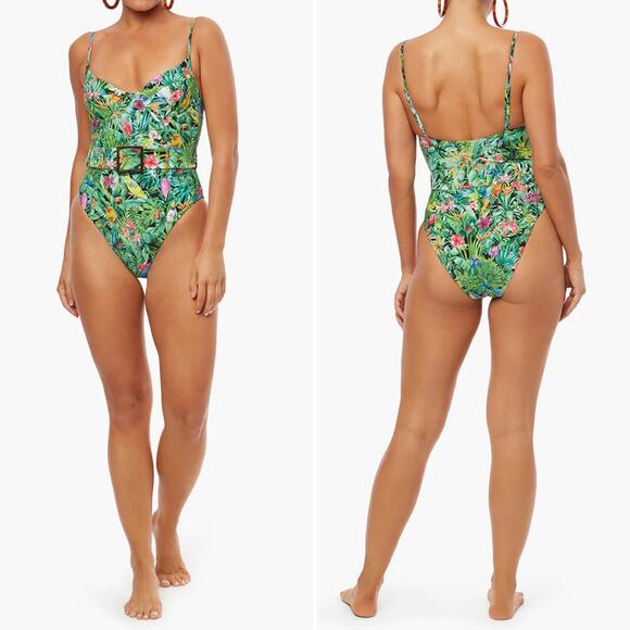 NWT Weworewhat Danielle One Piece Swimsuit Palm Green Size XS Tropical Belted - Picture 3 of 16